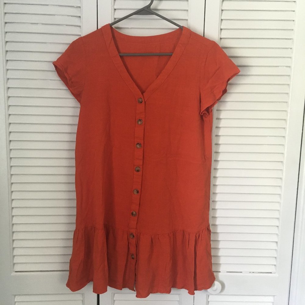 Burnt orange button down mini dress